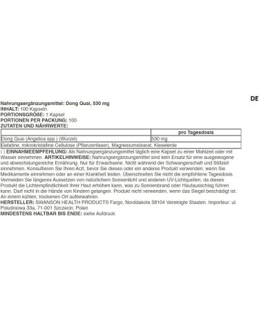 Swanson Don Quai - Natural Women's Well-Being Supplement - 100 Capsules | Ship Internationally - Buy Online on GoSupps.com