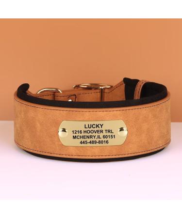 Personalized PU Leather Dog Collar for Large Rottweilers - Soft Padded 5cm Wide Engraved Name Fit Hals 48-58cm - Brown - Buy Online on GoSupps.com