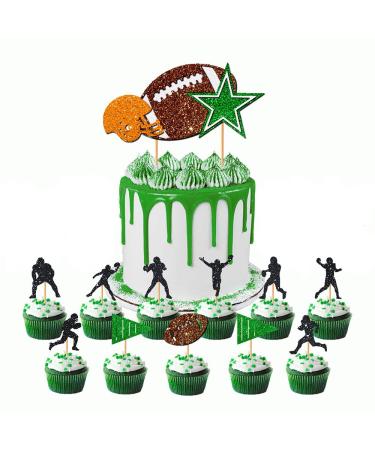 Ulfanit Super Bowl Cupcake Toppers Rugby Ball Player Party Cupcake Picks American Football Themed Baby Shower Kids Boys Man Birthday Retirement Graduation Cake Decorations Photo Booth Props