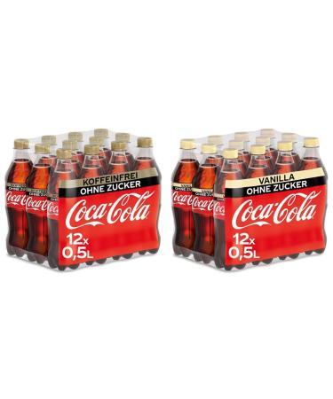 Coca-Cola Zero Sugar caffeine-free (12 x 500ml) and Coca-Cola Zero Sugar Vanilla (12 x 500ml) Bundle