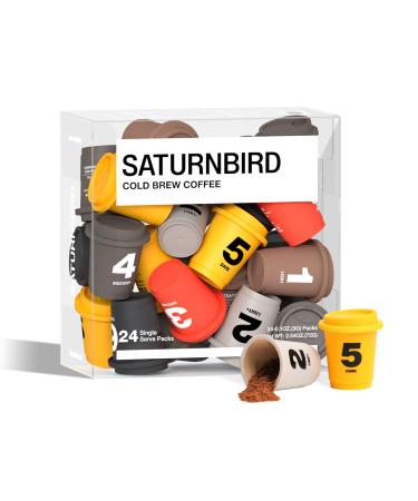 SATURNBIRD Instant Coffee Specialty Grade, Light Medium Dark Roast 6 Flavors, Iced Coffee Cold Brew Packets, 100% Arabica Coffee Powder, 24 Single Serve for Camping Traveling Home Office NO. 1-6 MIX