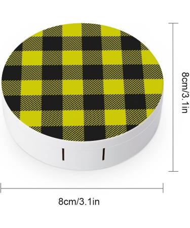 Yellow And Black Checked Round Case For Contact Lens Kit Storage Box with Mirror Printed - Buy Online on GoSupps.com