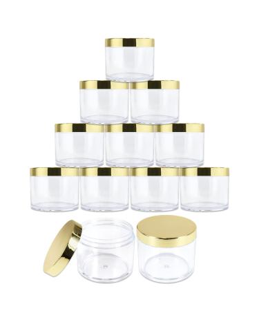 Beauticom 120g/120ml (4 Fl Oz) Thick Double Wall Leak-Proof Round Clear Plastic Jars with Flat Top Lids for Creams, Lotions, Powders, Glitters, Charms, and more (Color: Gold Lid, Quantity: 12 Pieces) 12 Jars GOLD