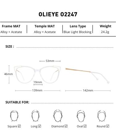 OLIEYE Cateye Blue Light Blocking Glasses | Anti Eye Strain Computer Eyeglasses for Women | Anti UV Clear Lens | Transparent Frames - 53mm - Buy Online on GoSupps.com