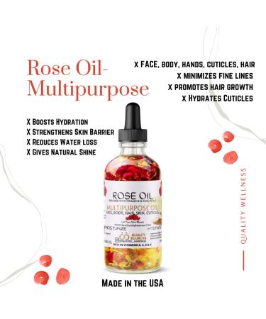 Organic Multipurpose Rose Oil with Apricot, Vitamin E, and Sweet Almond Oil - Moisturizer for Face, Body, Hair, Scalp, and Nails - 2 Fl Oz - Buy Online on GoSupps.com