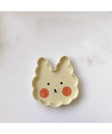 Porcelain Plate Bowls and Saucers Cartoon Dinner Plate Tableware Frog Rabbit Duck Craft Ceramic Plate Cake Dessert Household Kitchen Dinnerware Green-Frog (Color : Butter Bunny)