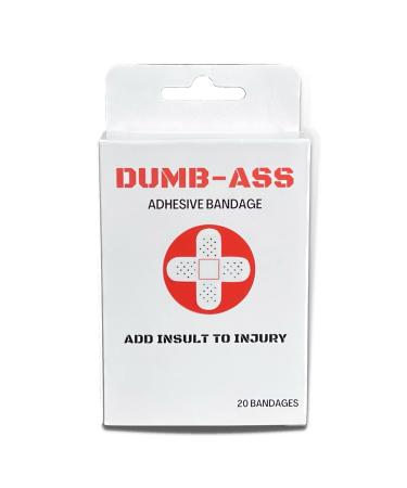 Dumbass Bandages | Adults First Aid Protect Scrapes and Cuts | Fathers Day Gift | Funny Gifts | Adhesive Bandage | Insult Bandages | Funny Hard Hat Stickers | 20 Count