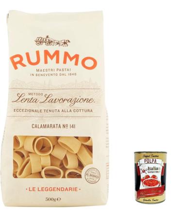 Italian Gourmet E.R. Rummo Calamarata N 141 Pasta Lenta Lavorazione Lot de 4 p tes base de semoule de bl dur Dessin en bronze 500 g + Italian Gourmet polpa 400 g