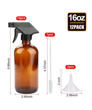 16oz Amber Glass Spray Bottles - 12 Pack with Adjustable Sprayers & Chalk Labels for Essential Oils Cleaning & Aromatherapy - Buy Online on GoSupps.com