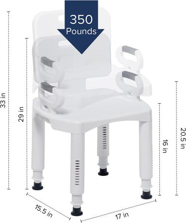 Drive Medical RTL12505 Handicap Bathroom Bench with Back and Arms - White - Buy Online on GoSupps.com