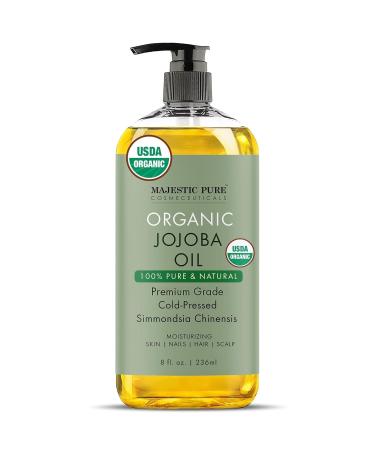 MAJESTIC PURE Organic Jojoba Oil - 100% Pure Cold Pressed Hexane Free for Skin Hair Nails - 8 Fl Oz