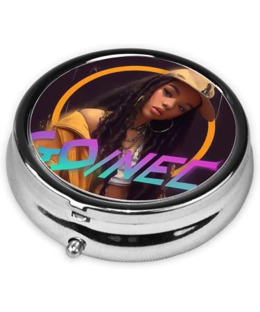 Trendy Girl Portable Metal Pill Box - Round Mini 3-Compartment Travel Case Hinged Design for Small Pills Stylish Black - Buy Online on GoSupps.com