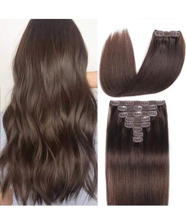 GIVLOVE Clip in Hair Extensions Real Human Hair 8 Pieces Straight Real Remy Human Hair Full Head Human Hair Extensions Clip in Double Weft Real Remy Hair (#4 Medium Brown-14 Inch) (4# 14 inch) 14 inch 4#