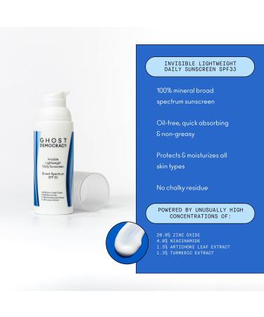 Invisible Lightweight SPF 33 Daily Face Sunscreen | Oil-Free Quick-Absorbing Vegan with Niacinamide | Broad Spectrum Protection | Clear Mineral Zinc Oxide - Buy Online on GoSupps.com