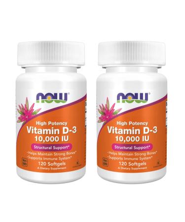Now Foods High Potency Vitamin D-3 10 000 IU 120 Softgels 2 Pack 120 Count (Pack of 2)