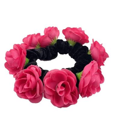 amangul Large Artificial Flower Scrunchies for Women Elastic Hair Scrunchy Bobbles Ponytail Holder Fashion French Style Hairband(Rose Red)