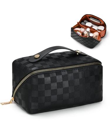 Aucuu Large Capacity PU Leather Travel Cosmetic Bag for Women - Waterproof Makeup Organizer with Handle - Black - Buy Online on GoSupps.com