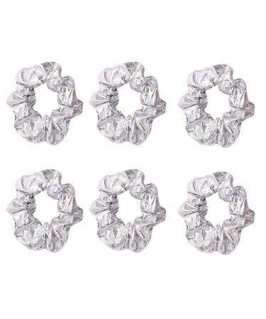 6 Pcs Hologram Metallic Gold or Silver Color Hair Scrunchies Shiny Hair Bobbles Elastics Ponytail Holders Hair Wrist Ties Bands Scrunchies for Show Gym Dance Party Club Girl Students (Silver)