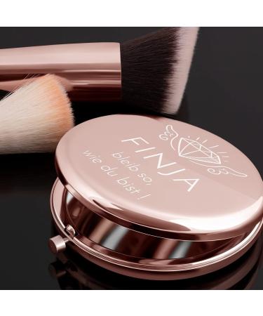 Personalized Rose Gold Maverton Double Make-Up Mirror - Round Pocket & Travel Mirror for Women - Engraved Gift | Regular + Magnification - Buy Online on GoSupps.com