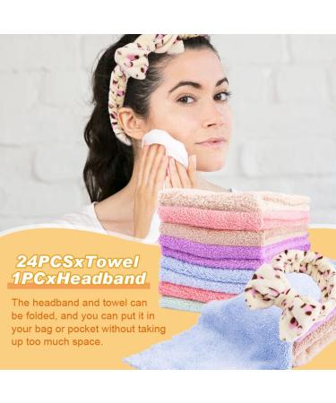Denpetec 24Pcs Microfiber Face Towel Set with Women's Coral Fleece Headband - Highly Absorbent and Easy to Carry Wash Cloths - Buy Online on GoSupps.com