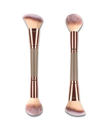 Double-Ended Foundation Makeup Brush Angled/Round Top for Liquid Powder & Cream Blending (Brown)