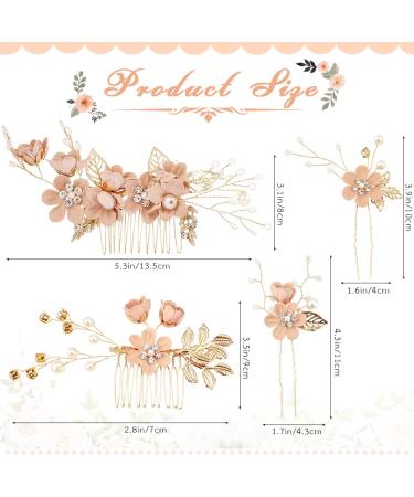 Kleemeiero 4 PC Hair Jewelry Set - Wedding Hair Crown Pink Bridal Flowers & Pearl Hairpins for Brides & Girls - Buy Online on GoSupps.com
