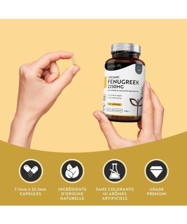 Fenugreek Bio 2250mg per dose of 3 Capsules Up to 8 Months Supply - 240 Fenugreek Vegan Capsule - 1-3 Capsules per Day Food Supplement Made in England - Nutravita - Buy Online on GoSupps.com