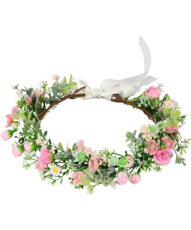 amangul Delicate Wedding Flower Decor Crowns Hair Hoops with Adjustable Ribbon for Women Wedding Party Photoshoot(Pink) - Buy Online on GoSupps.com