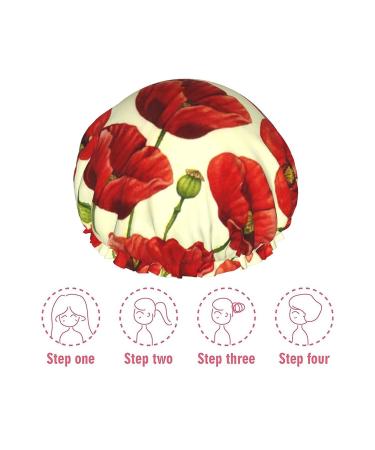 Red Poppy Printed Shower Cap - Waterproof Bath Cap for Women - One Size Fits All - Buy Online on GoSupps.com