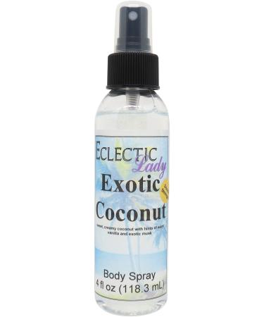 Exotic Coconut Body Spray (Double Strength) 4 ounces Body Mist for Women with Clean Light & Gentle Fragrance Long Lasting Perfume with Comforting Scent for Men & Women Cologne with Soft Subtle 4 Fluid Ounces (Double Strength)