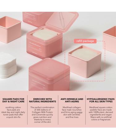 (Only Refill) Mediheal Collagen Ampoule Pad (100 Pads) - Cotton Facial Toner Pads for Skin Firming & Restore Elasticity - Vegan Eco Silk Pad - Buy Online on GoSupps.com