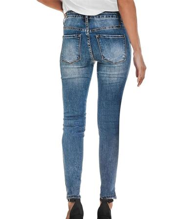 Women's Ripped Skinny Jeans Stretchy Slimming Slim Destroyed Denim Pants Distressed Boyfriends Streetwear Jean Large Light Blue - Buy Online on GoSupps.com