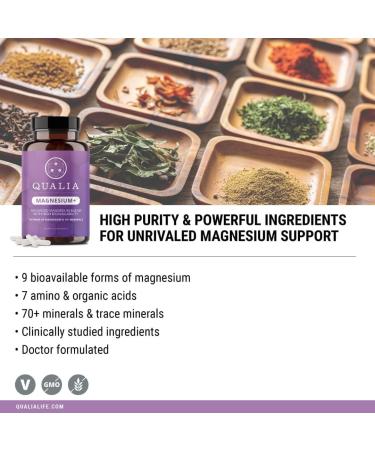 Qualia Magnesium+ | Doctor-Formulated. Premium Formula | High Bioavailability | 10 Forms of Magnesium & 70+ Minerals | Relaxed Mood restful Sleep & Exercise Recovery 56 Count (Pack of 1) - Buy Online on GoSupps.com