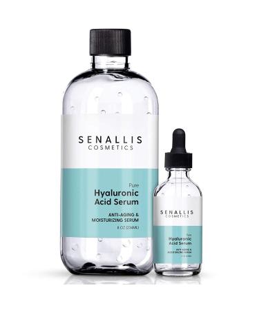 Hyaluronic Acid Serum 8 fl oz And 2 fl oz, Made From Pure Hyaluronic Acid, Anti Aging, Anti Wrinkle, Ultra-Hydrating Moisturizer That Reduces Dry Skin Manufactured In USA 8 Fl Oz (Pack of 1)