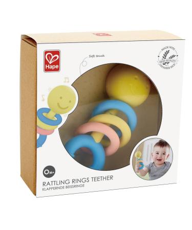 Hape Rattling Rings Teether | Movable Teething & Rattle Shake Toy for Babies  Soft Colors  L: 5.5  W: 1.8  H: 2.1 inch