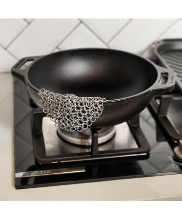 Mythrojan Stainless Steel Chainmail Scrubber - Ideal for Cast Iron & Cookware Maintenance - 18x18 cm Round SS Butted Design - Buy Online on GoSupps.com