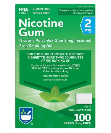 Rite Aid Nicotine Gum, Cool Mint Flavor, 2 mg - 100 Count | Quit Smoking Aid | Nicotine Replacement Gum | Stop Smoking Aids That Work | Chewing Gum to Help You Quit Smoking | Coated Nicotine Gum