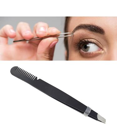 Multi-Purpose Stainless Steel Eyebrow Tweezers - Ergonomic Precise Slanted Tip & Comb - Black - Buy Online on GoSupps.com