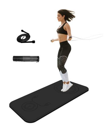 Vonoga Non-Slip 8mm Jump Rope Mat Shock Absorption Rope Skipping Mat Indoor Outdoor Padded Mat For Cross Rope Exercise Workout Mat Black