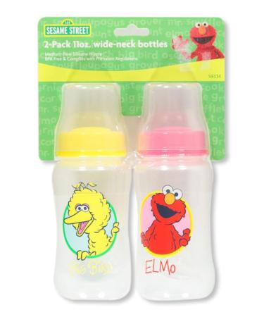 Sesame Street 2-Pack 11 Oz. Wide-Neck Bottles - Yellow/Pink one Size