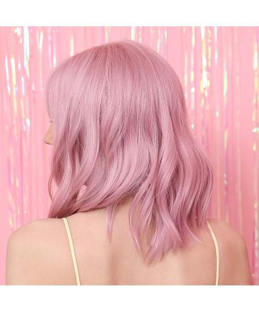 HAIRCUBE 14 Short Curly Bob Wig for Women - High-Quality Synthetic Wig with Bangs in Pink | Lightweight & Stylish - Buy Online on GoSupps.com