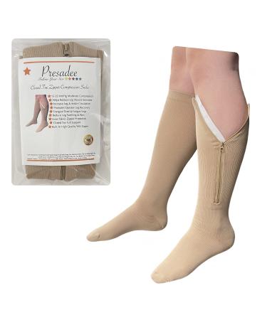 Ivory Closed Toe 15-20 mmHg Moderate Leg Compression YKK Zipper Socks