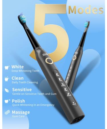 SEAGO Ultrasonic Electric Toothbrush for Adults | Rechargeable with 8 Brush Heads | Black SG-507 H8 - Buy Online on GoSupps.com