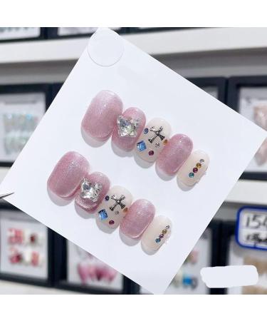 Handmade Long and Short Nail Patches for Artificial Nail Enhancement(Color:19519 Size:XS)