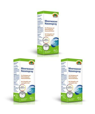 Sunlife sea water nasal spray 20 ml - nasal rinse with sea salt - nose spray against runny nose - spray for cleaning & moistening the nasal mucosa - isotonic sea salt solution (pack with 3) 20 ml (3 Pack)