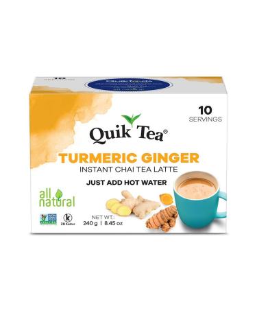 QuikTea Turmeric Ginger Chai Tea Latte - 10 Count Single Box - All Natural Preservative Free Authentic Instant Chai from Assam