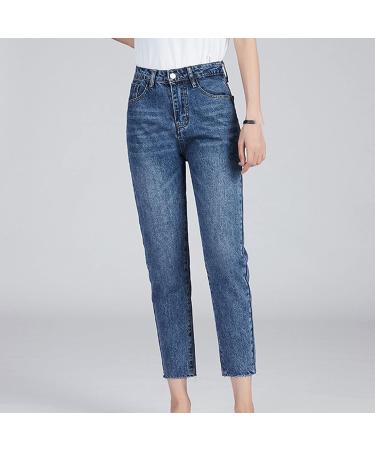 Soluo Womens High Waist Cropped Straight Jeans Relaxed Fit Wide Leg Crop Length Jean Distressed Washed Boyfriend Denim Pants Blue X-Large - Buy Online on GoSupps.com