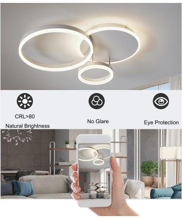 54W Dimmable LED Ceiling Light | Modern 3-Ring Lamp for Living Room Bedroom & Office - White Aluminum Design - Buy Online on GoSupps.com