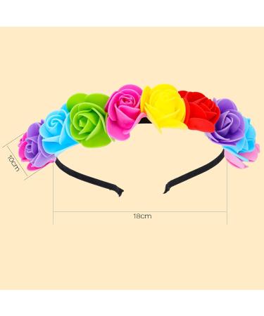 Floral Wedding crown PROUSKY Rose Flower Crown Hair Wreath Floral Headband Flower Hair Accessory Suitable for Wedding Parth Mother's Day Birthday Daily Wear Rainbow - Buy Online on GoSupps.com