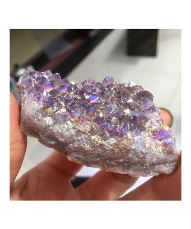 Crystal Beautiful 1PC Natural Amethyst Cluster Crystal Electroplating Titanium Quartz Cluster Stone Natural Quartz Crystal Draw Crystal Cluster (Size : 50-100g)